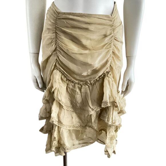 New Free People Calliope Pririe Ruffle Skirt Tan Midi S - Picture 4 of 11